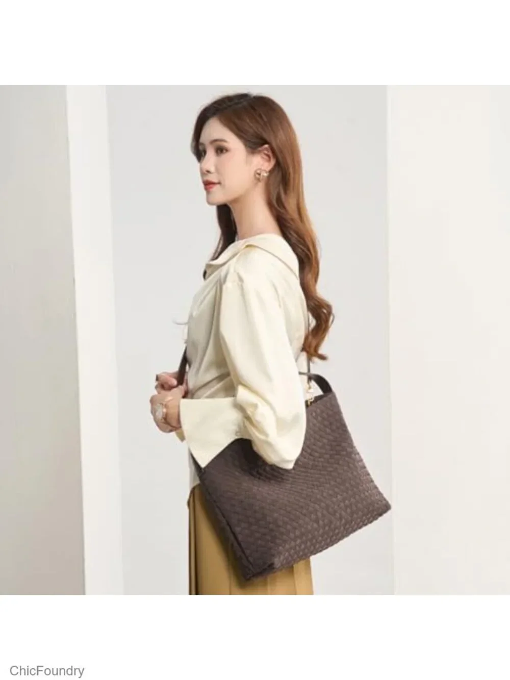 Woven Tote Bag for Women Faux Leather Shoulder Handbag with Removable Strap